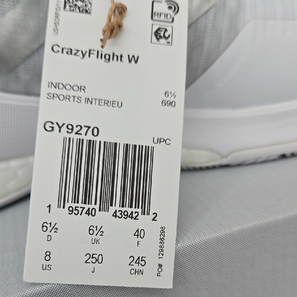 Adidas CrazyFlight W White Sneakers Size8 - Picture 7 of 8